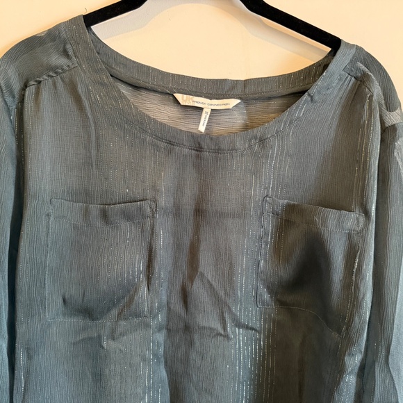 French Connection Sheer with Metallic detail teal blouse XL NWOT - Picture 2 of 5